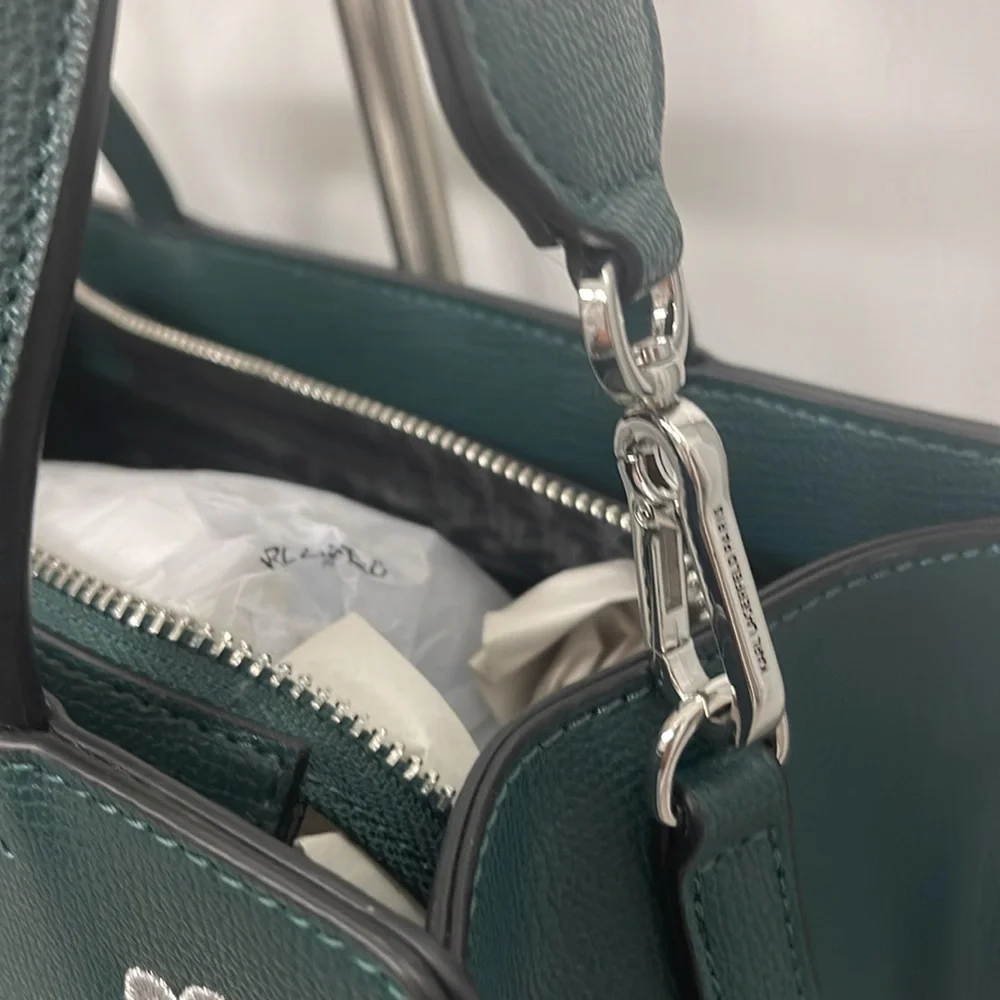 KARL LAGERFELD PARIS Maybelle Hunter Green Satchel NWT with airpods case - Picture 4 of 8